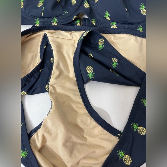 J. Crew Women's Pineapple Bikini Bra 38C + Bottom XL Swimwear Beach Vacay - Picture 4 of 8